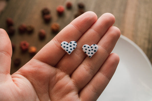 Speckled White Heart Studs