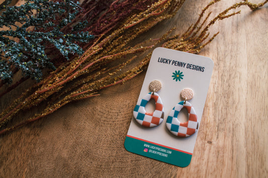 Retro Checkered Print Dangle Earrings