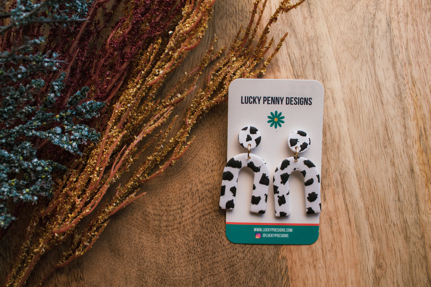 Black and White Cow Print Rainbow Dangles