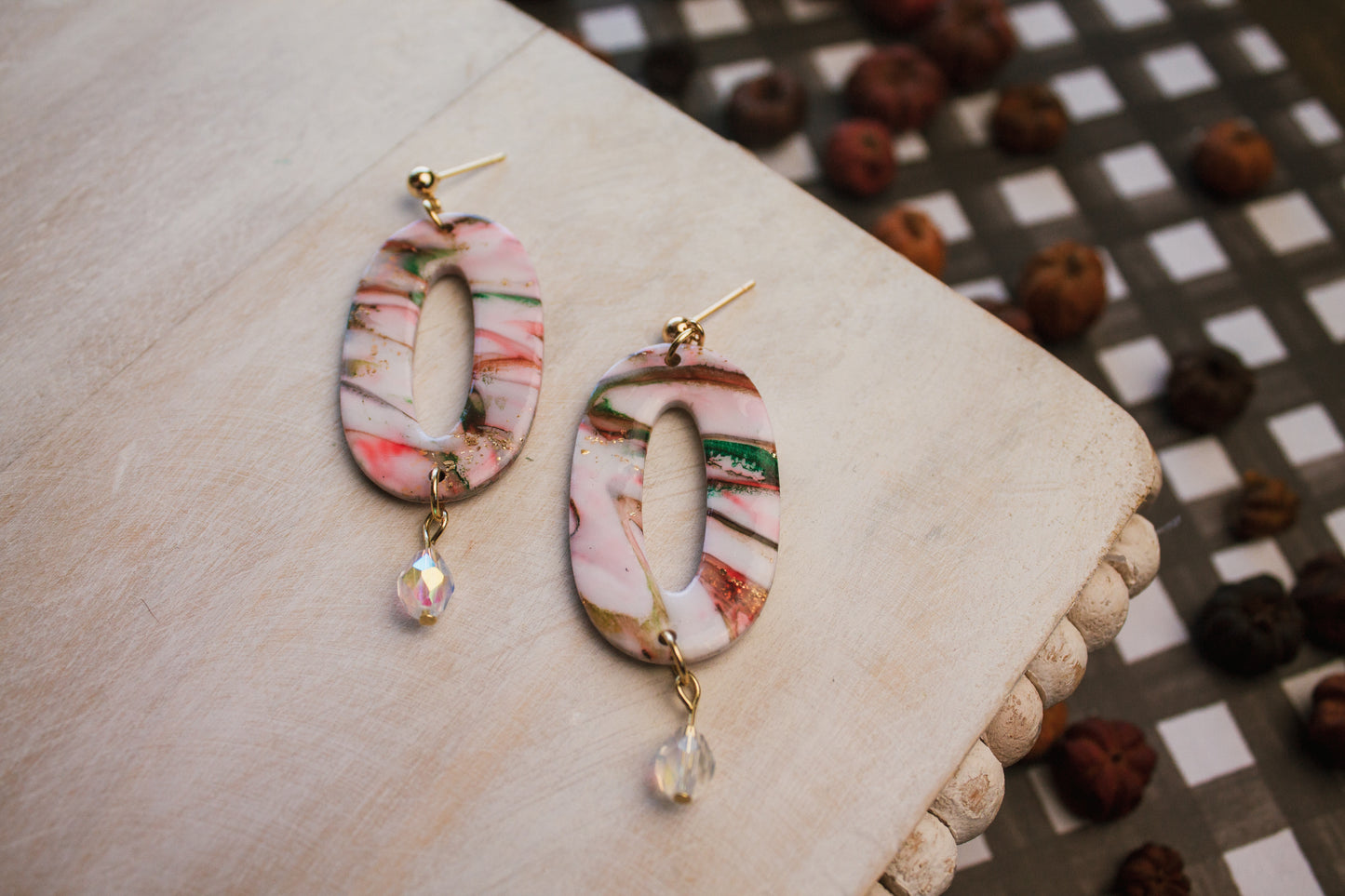 Marbled Scrappy Oval Earrings