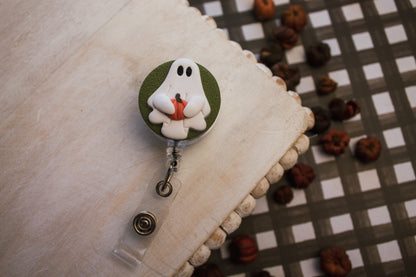 Ghost Holding a Pumpkin Badge Reel