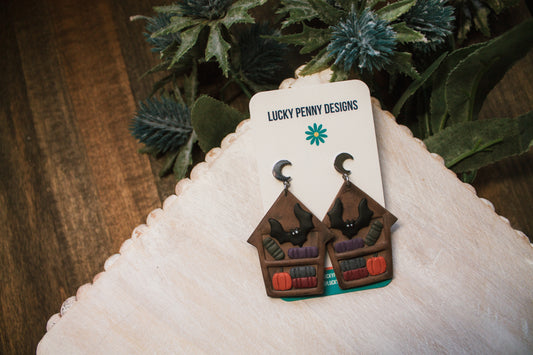 Spooky House Bookshelf Earrings