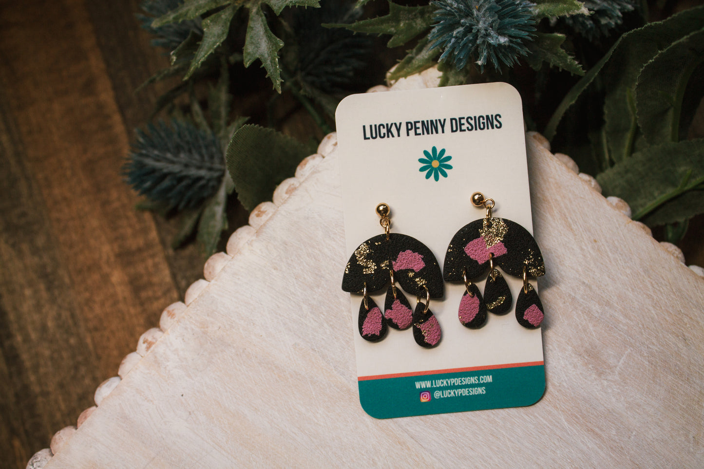 Black and Pink Marbled Dangles