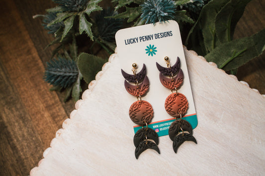 Purple Orange and Black Ombre Moon Phases